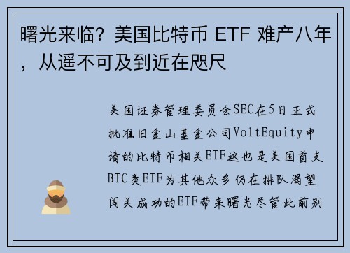 曙光来临？美国比特币 ETF 难产八年，从遥不可及到近在咫尺